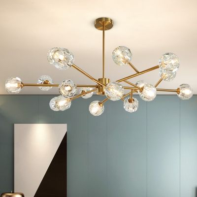 Ball Crystal Chandelier Lamp Modern 15 Heads Gold Hanging Ceiling Light with Branch Design | Beautifulhalo.com