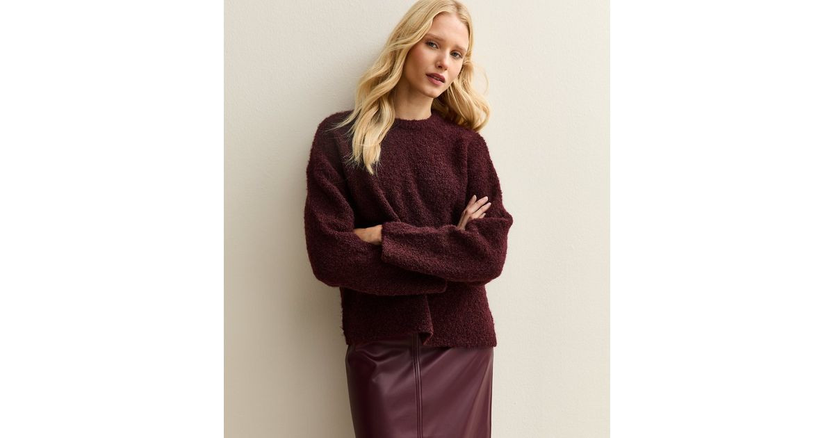 Dark Burgundy Boucle Knit Jumper | New Look | New Look (UK)