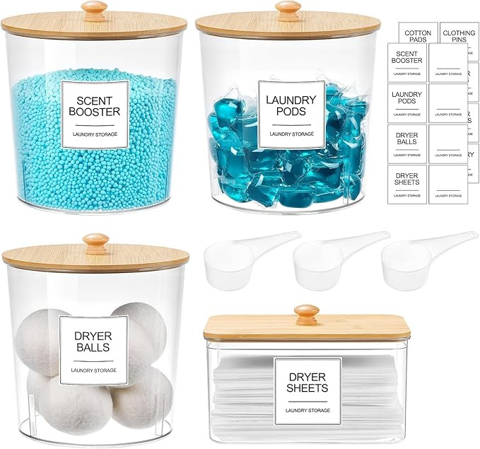 Laundry Pods Container & Dryer Sheet Holder, Laundry Room Organization and Storage Jars with Lids... | Amazon (US)
