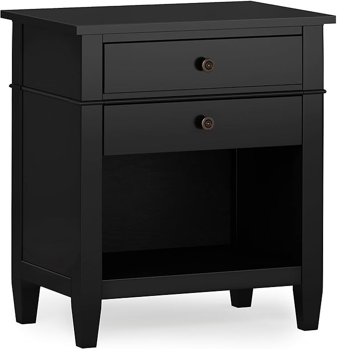 SIMPLIHOME Carlton Solid Wood 24 Inch Wide Contemporary Bedside Nightstand Table in Black, for Th... | Amazon (US)