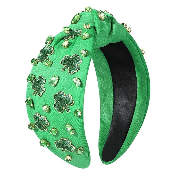NVENF Women's Green Shamrock Knotted Headband with Rhinestone Crystal Embellishments for St. Patr... | Amazon (US)