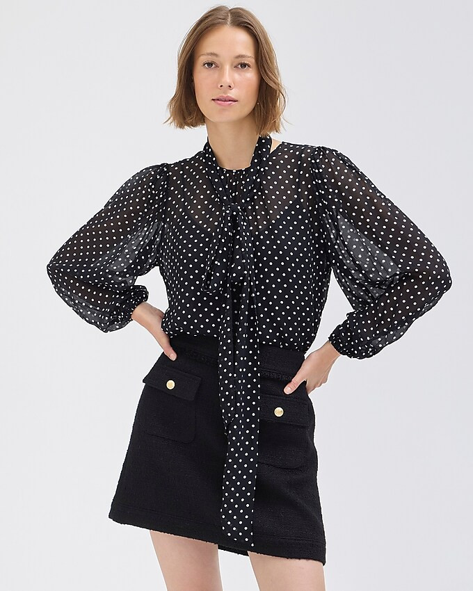 Puff-sleeve neck-tie top in lightweight chiffon | J. Crew US