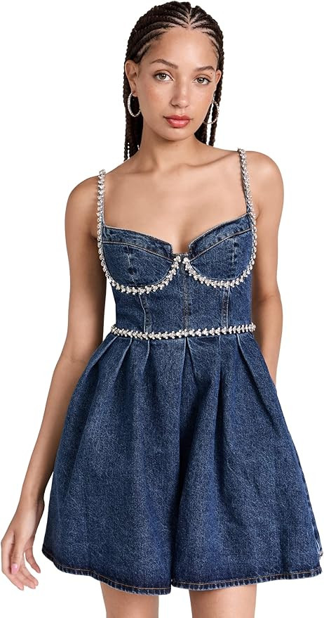 Self Portrait Women's Diamante Detail Denim Mini Dress | Amazon (US)