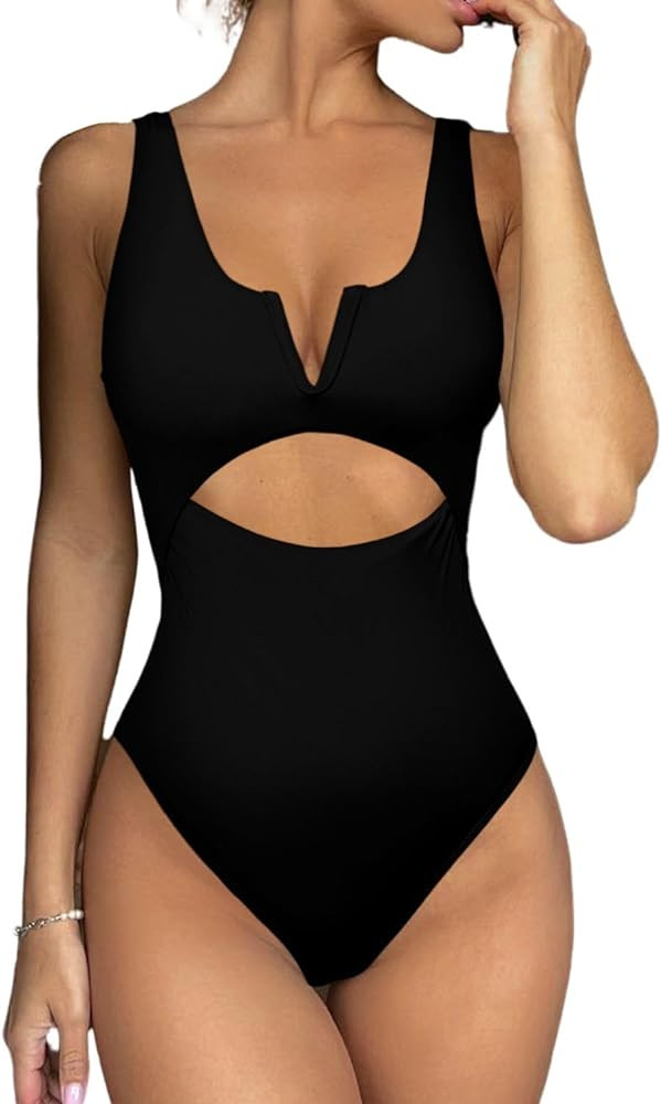 Meyeeka Womens One Piece Swimsuits Tummy Control Bathing Suit for Women Push Up Swimwear V Neck H... | Amazon (US)