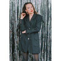Black Blazer Linen Viscose Oversized Vintage Women 90S Jacket Minimalist Xl | Etsy (US)