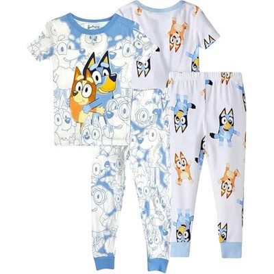 Bluey Toddler Kids' 4-Piece Unisex Cotton Pajama Sets, White/Blue, 3T | Target