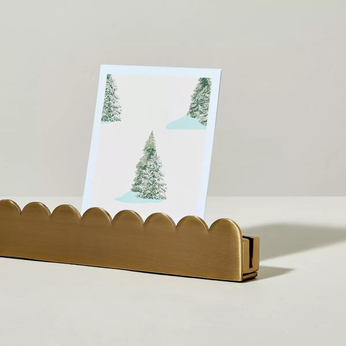 26" Scalloped Metal Christmas Card Holder Antique Brass - Hearth & Hand™ with Magnolia | Target