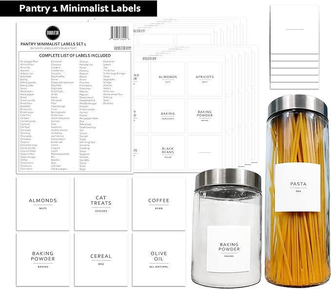 Dekluttr Pantry Labels for Containers Waterproof Minimalist Preprinted Canister Labels Pantry Org... | Amazon (US)