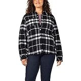 Dickies Women's Size Quilted Flannel Shirt Jacket, Black White Plaid, X-Large Plus | Amazon (US)