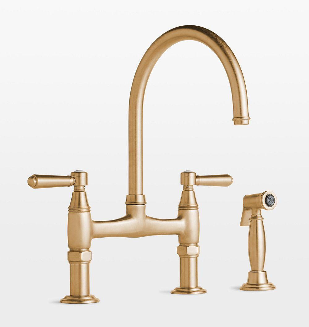 Davoli Bridge Kitchen Faucet, With Sprayer - Satin Bronze PVD | Rejuvenation