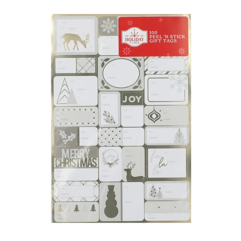 100ct Silver and Gold Peel and Stick Gift Tags by Holiday Time - Walmart.com | Walmart (US)