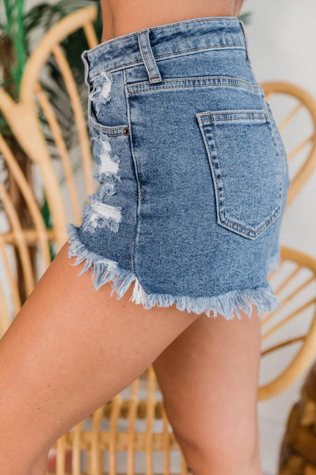 Stay Forever Young High Rise Medium Wash Denim Shorts | The Pink Lily Boutique