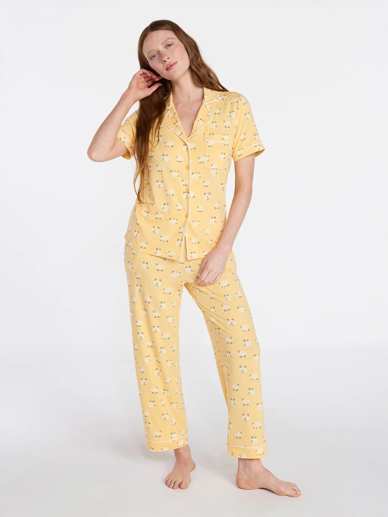 Joyspun Women's Dreamy Soft Collection Notch Knit Top and Capri Pants Pajama Set, 2-Piece, Sizes ... | Walmart (US)