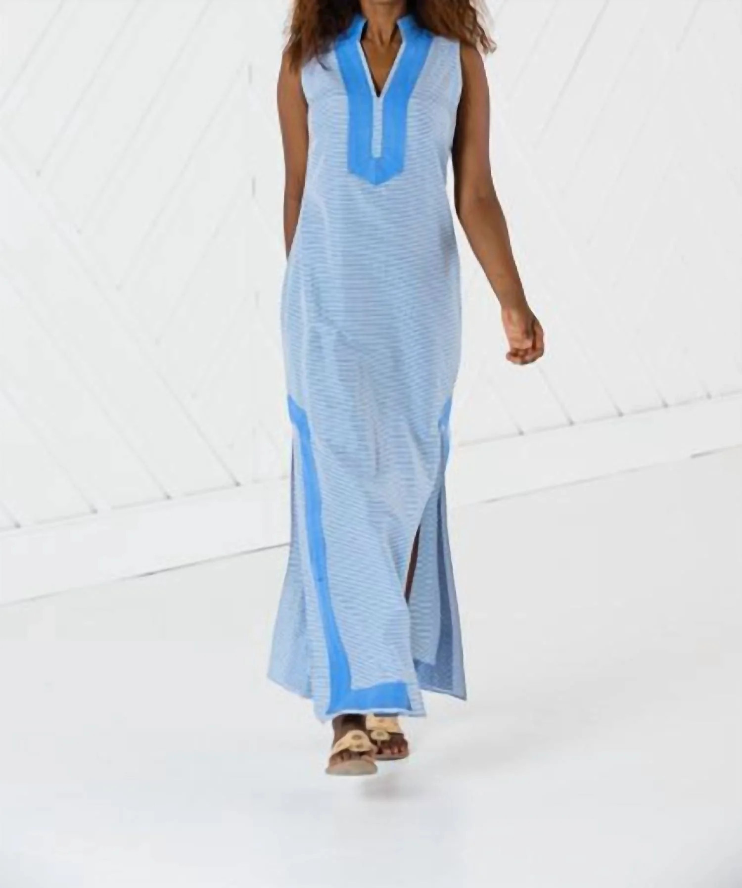 Sleeveless Classic Maxi Tunic In Blue/white Stripe | Shop Simon