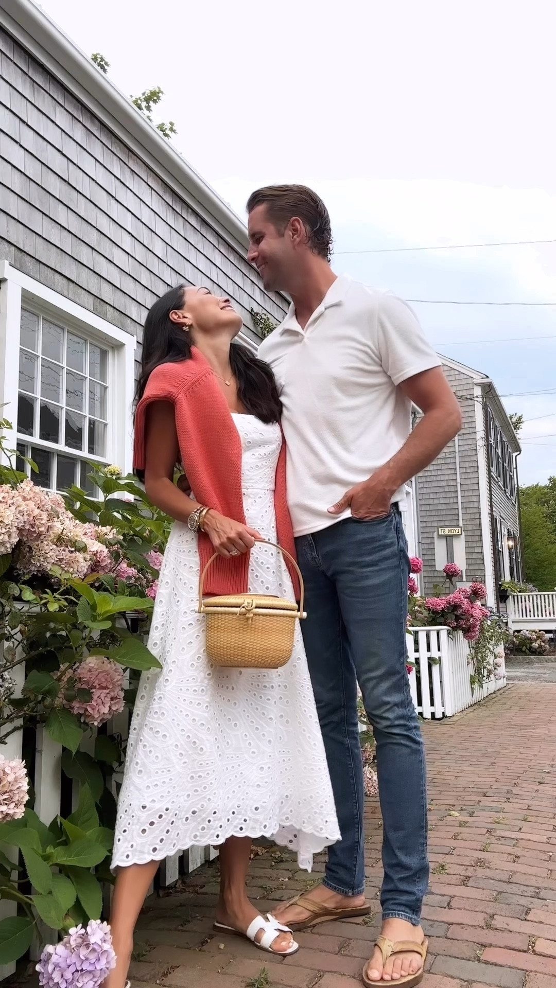 Kat Jamieson wears an Everyone Loves The Weekend eyelet dress and Thomas Jamieson wears a terry polo in Nantucket. Couple, date night, men’s style, summer outfit. 

#LTKMens #LTKSeasonal #LTKTravel