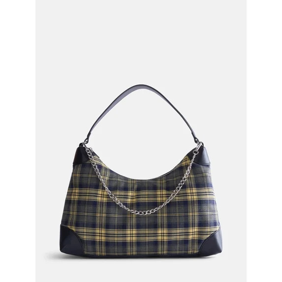 No Boundaries Women's Slouchy Hobo Bag, Yellow Plaid | Walmart (US)