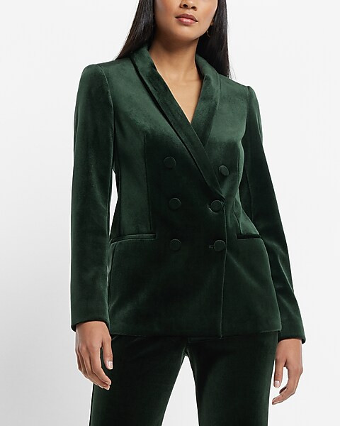 Velvet Double Breasted Shawl Collar Blazer | Express
