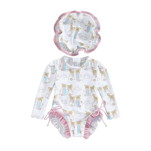 Engofs Toddler Baby Girl One Piece Swimsuit Long Sleeve Checkerboard Print Swimwear Summer Bathing Suit Pink 0-3 Months | Amazon (US)