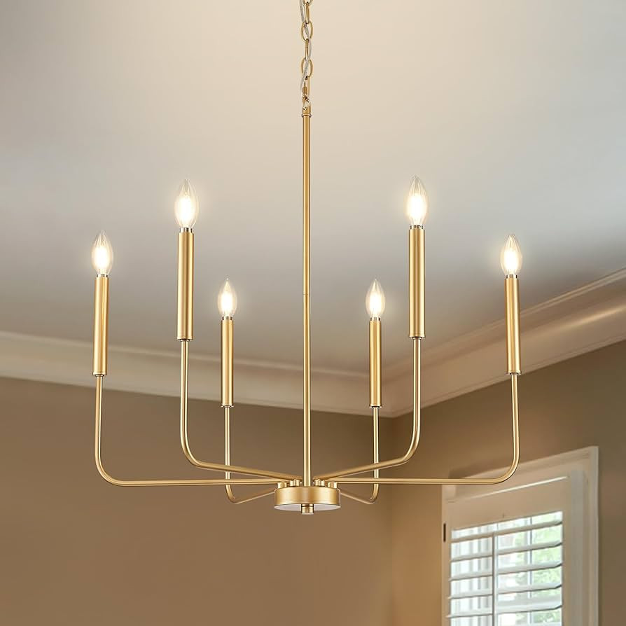 Modern Gold Chandelier for Dining Room,Metal 6-Light Kitchen Light Fixtures,Farmhouse Candle Hang... | Amazon (US)