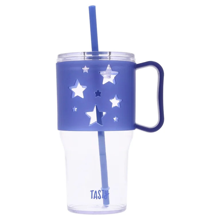 Tasty 40 oz Plastic Tumbler with Lid and Straw, Glow-in-the-Dark Handle, Stars Design, Royal Blue | Walmart (US)