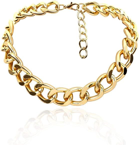 Women's Alloy Choker Necklace Heavy Cuban Chunky Chain Punk Gothic Hip Hop Metal Necklaces - Gold... | Amazon (US)