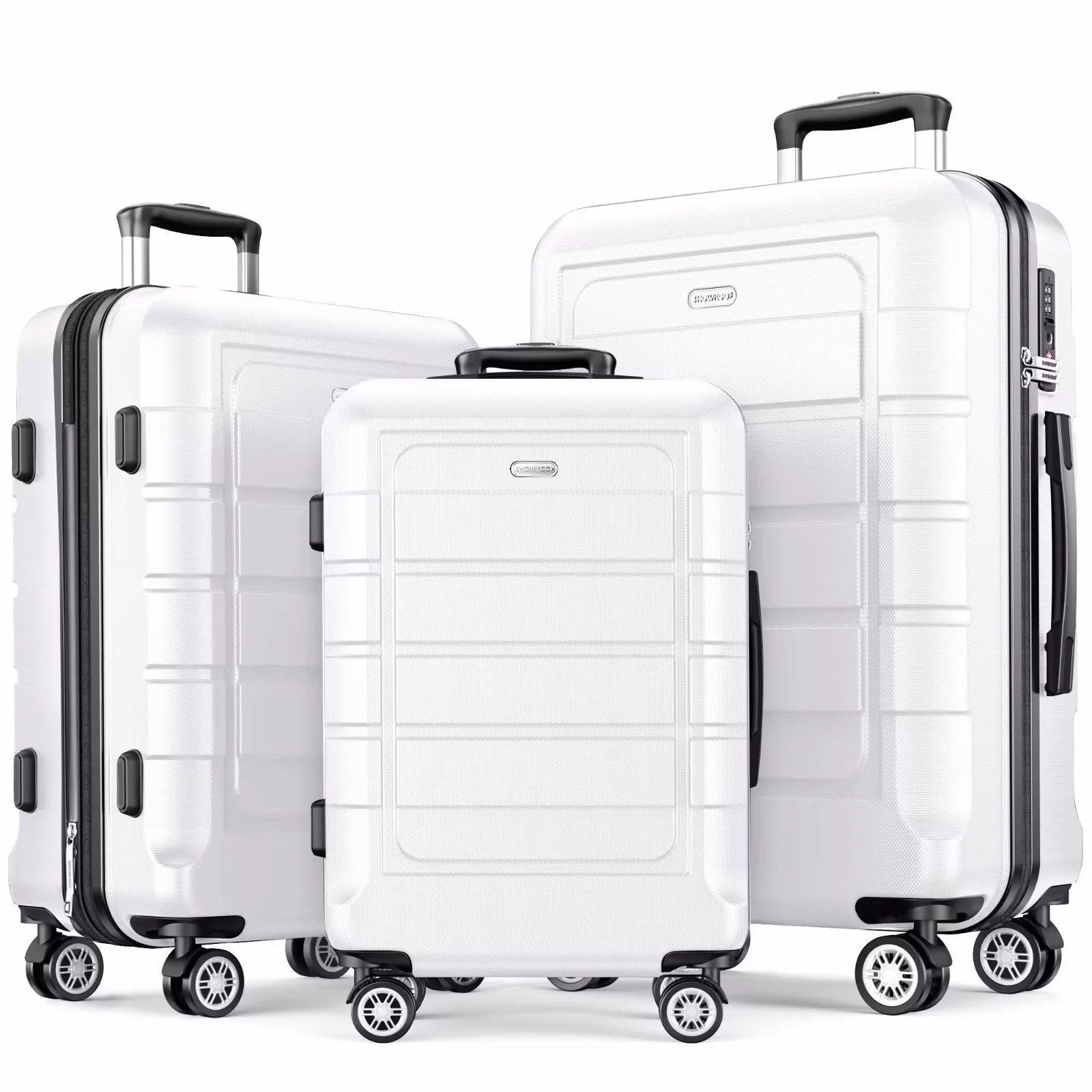 SHOWKOO Luggage Sets Expandable PC+ABS Durable Suitcase Sets Double Wheels TSA Lock White 3pcs  (... | Walmart (US)