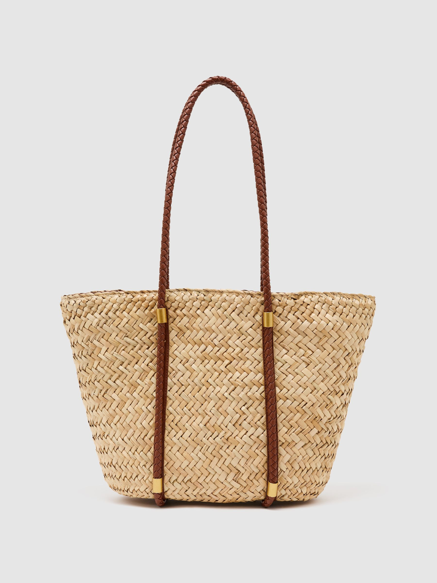 Reiss Raffia-Effect Braided-Strap Tote Bag in Natural - REISS | Reiss UK