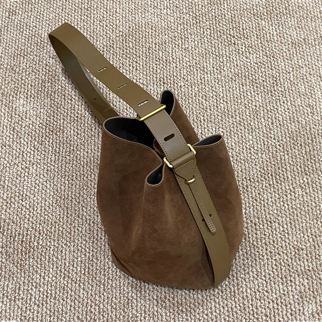 Suede Minimal Bucket Tote, Women Shoulder Bag, Large Suede Handbag | Etsy (US)