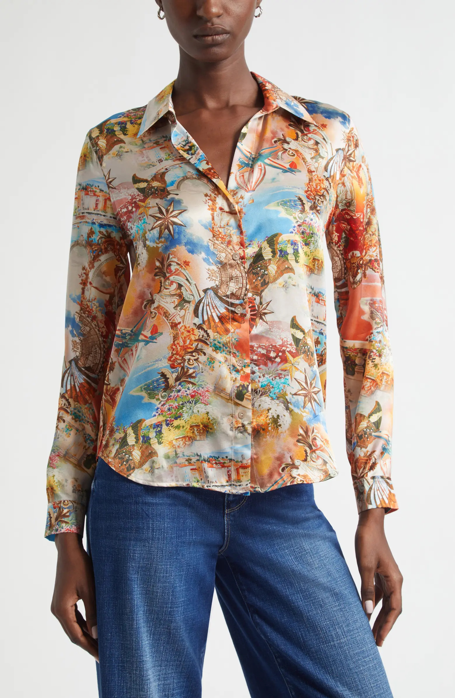 Tyler Collage Print Silk Button-Up Shirt | Nordstrom