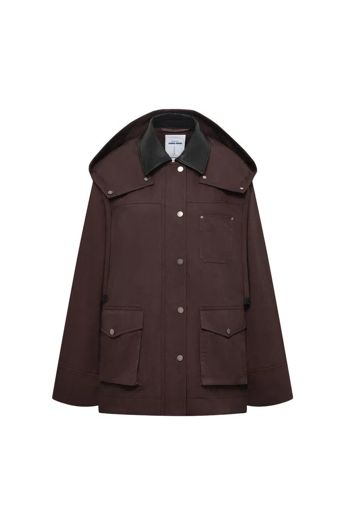 Beth Detachable Windproof Hooded Jacket in Washed Cotton | Fabrique