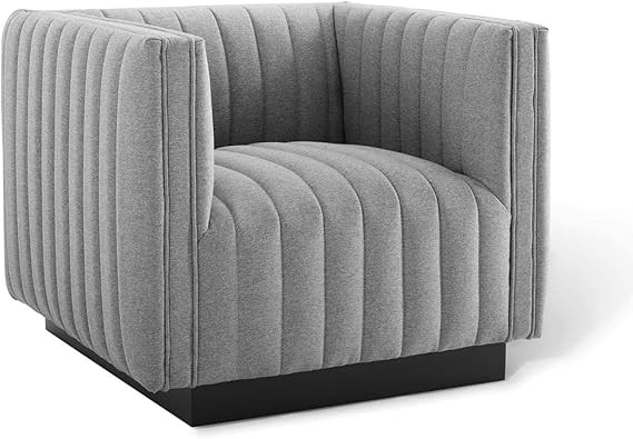 Modway Conjure Channel Tufted Upholstered Accent Armchair in Light Gray | Amazon (US)