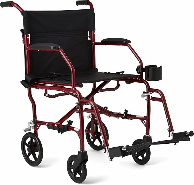 Medline Ultra Lightweight Transport Wheelchair for Adults, Foldable, 19-Inch Seat Width, Red Fram... | Amazon (US)