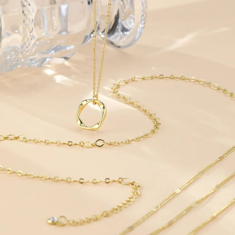 GOSFRY 3 layer 14K Gold/Silver Plated Necklaces Set for Women Dainty Stackable Circle Pendant Cha... | Walmart (US)