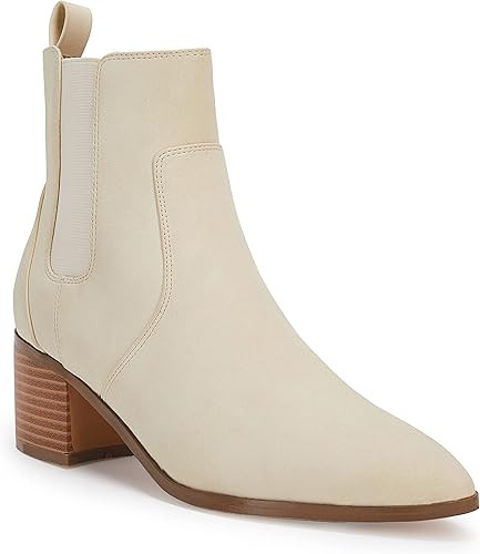 Coutgo Womens Ankle Boots Chelsea Pointed Toe Stacked Low Heel Vintage Booties Shoes with Zipper | Amazon (US)