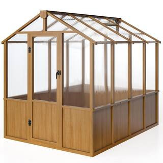 6 ft. x 8 ft. Wooden Polycarbonate Greenhouse for Outdoors, Walk-In Greenhouse with Quick Setup Structure and Roof Vent | The Home Depot
