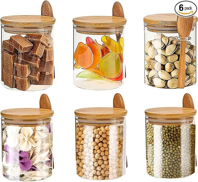 NEPIVEL 6 Pack Glass Jar with Bamboo Lids, 18.5Oz Glass Containers with Airtight Bamboo Lid and S... | Amazon (US)