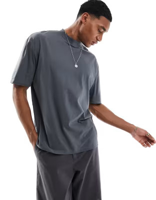 ASOS DESIGN oversized T-shirt with turtle neck in charcoal | ASOS (Global)
