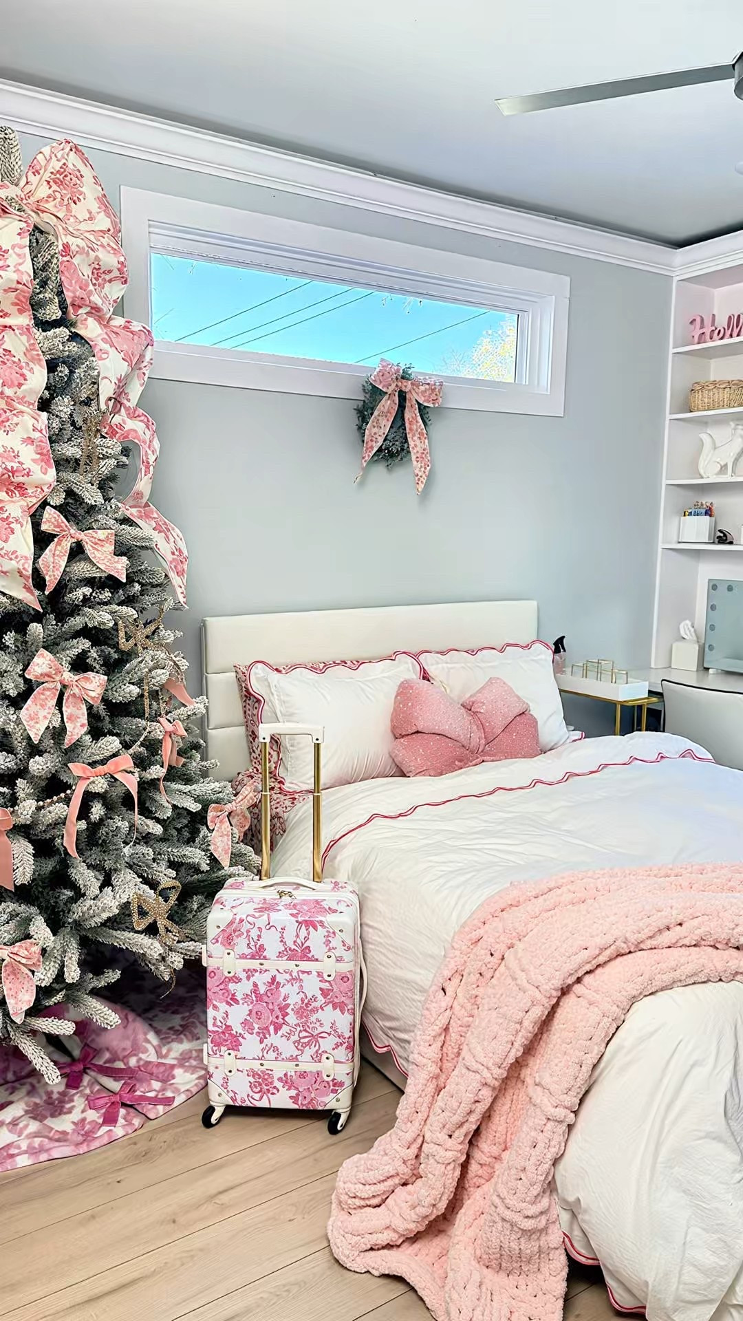 Holiday magic meets teen style! ✨🎀

I turned my daughter Quinn’s bedroom into a holiday oasis for the holidays. It’s a gorgeous and fun mix of Pottery Barn Teen charm which fits her personality perfectly. I added all the essentials like the cutest pink ottoman that perfectly matches her space, along with the dreamiest LoveShackFancy bows, wreaths, garland, bedding and a whole lot of festive decor. 🎀🎄
Her Christmas tree might be my favorite part. It’s charming and festive with all her LoveShackFancy bows, garland and of course the giant floral pattern bow at the top! The beautifully styled trees twinkles softly in the corner and bringing so much holiday warmth to her room. 🎄✨
#HolidayDecor #TeenBedroom #PotteryBarnTeen #LoveShackFancy #LoveByPBTeen #PBTGiftGuide 

#LTKGiftGuide #LTKHoliday #LTKHome