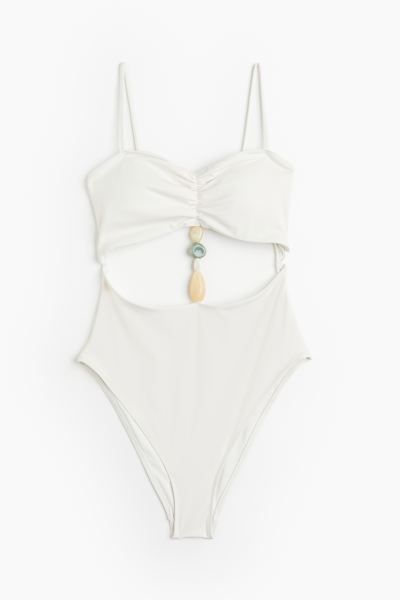 Padded-cup High-leg Swimsuit - White - Ladies | H&M US | H&M (US + CA)