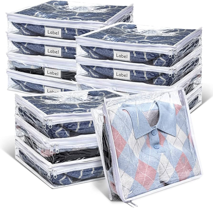 12 Pcs Clear Zippered Storage Bags PVC Sweater Storage Bags Sheet Organizer Plastic Sheet Storage... | Amazon (US)