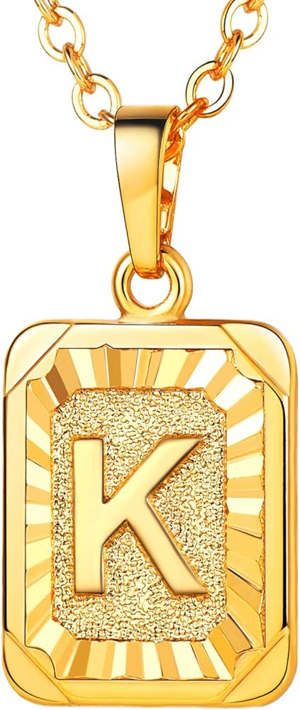 U7 Initial Letter Pendant Halo Square Tag Monogram Charm 18K Gold/Platinum Plated Cooper Based Na... | Amazon (CA)