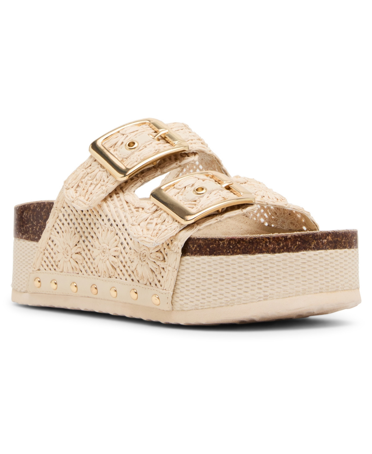 Madden Girl Women's Babes-rf Double-Strap Round Toe Flatform Footbed Sandals - Nude Floral Raffia | Macy's