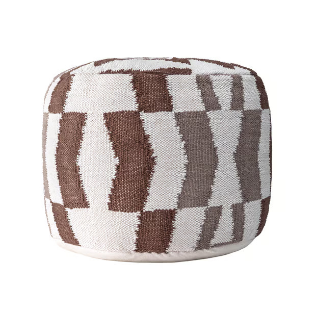 Ivory Flatwoven Herringbone Pouf 14" H x 20" W x 20" D | Rugs USA