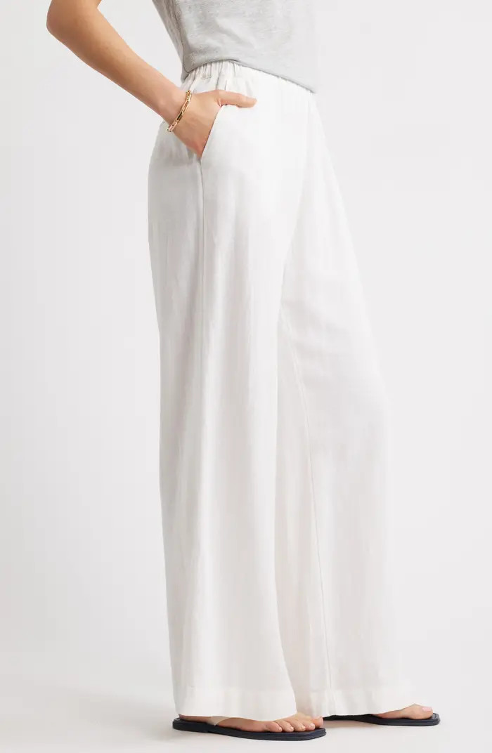 Wide Leg Pull-On Linen Blend Pants | Nordstrom