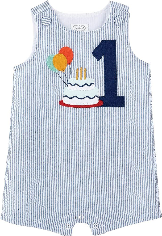 Mud Pie baby-boys Birthday Boy Seersucker Shortall | Amazon (US)