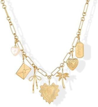 PAVOI 14K Gold Plated Chunky Charm Necklace Pack for Women | Statement Paperclip Chain Necklaces ... | Amazon (US)