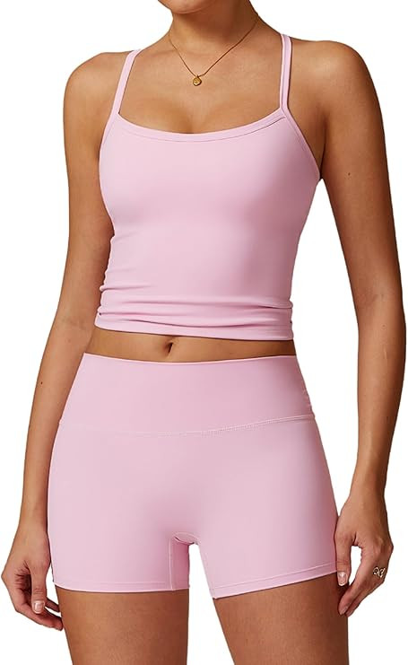 Two Piece Workout Sets For Women Tank Top Matching High Waist Booty Lifting Shorts Gym Yoga Activ... | Amazon (US)