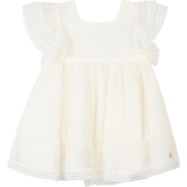 Tartine et Chocolat | Creamy Lace Flutter Sleeve Baby Dress, White (Multicolor, Size 12M) | Maisonette | Maisonette
