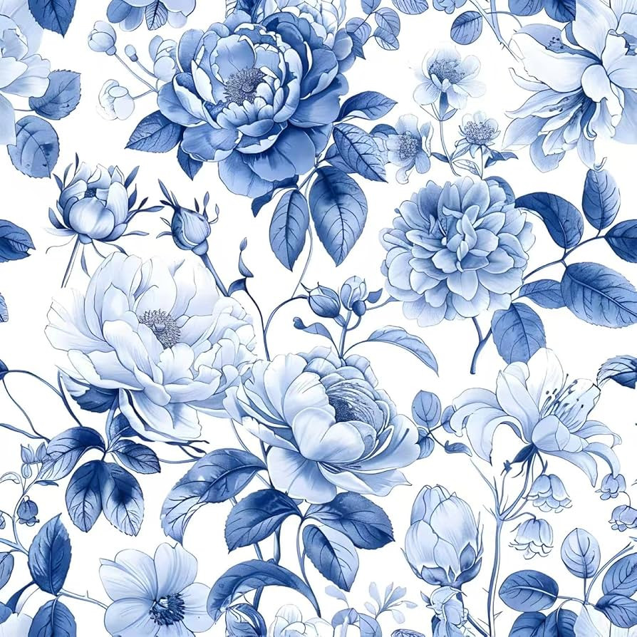 Blue Vintage Elegant Floral Wallpaper Self Adhesive Peel and Stick White Vivid Watercolor Botanic... | Amazon (US)