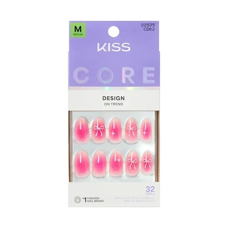 Kiss Core Design Press On Nails Almond, ‘My Time’, Pink, Medium Length, 32 Count | Walmart (US)